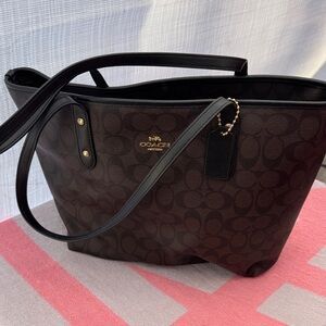 Coach Signature Dark Brown Tote